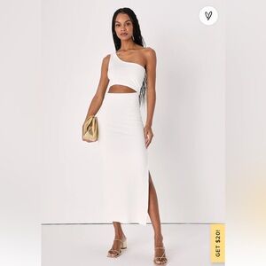 Spice Things Up Ivory Ribbed One-Shoulder Coutout Midi Dress
